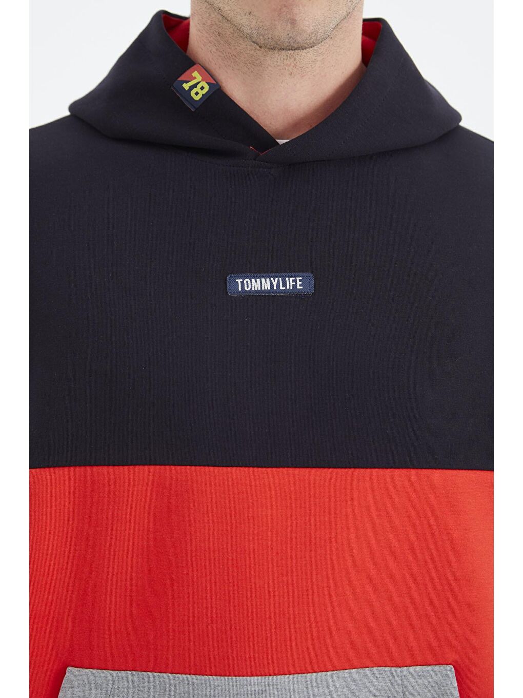 TOMMYLIFE Gri Melanj Kapüşonlu Renk Bloklu Rahat Kalıp Erkek Sweatshirt - 88295 - 4