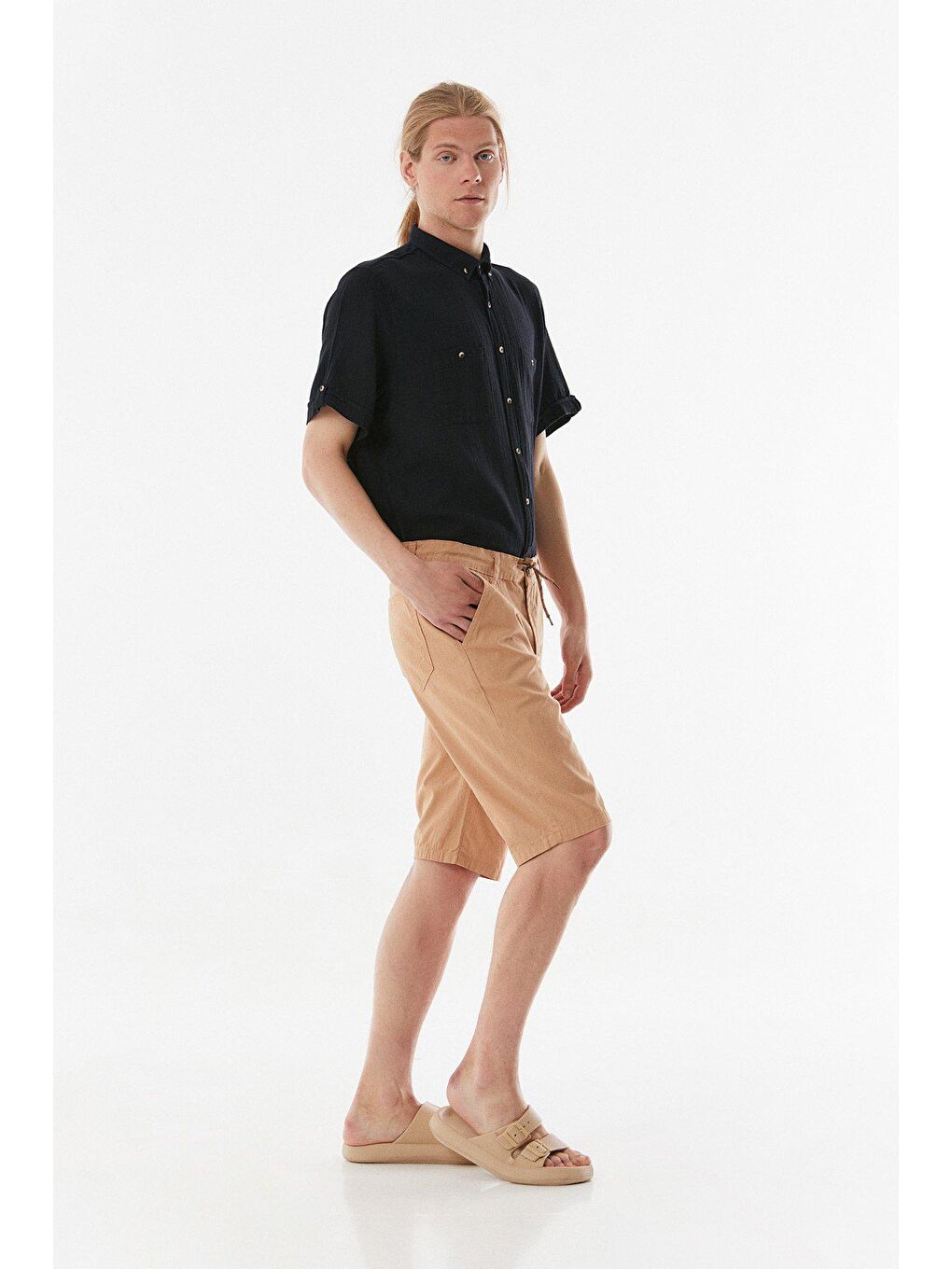 Sarı Gabardin Şort-4