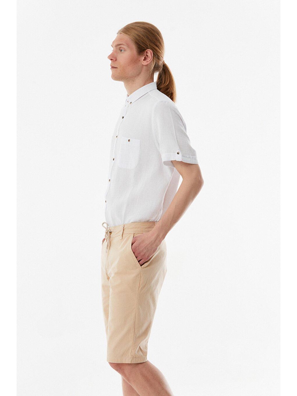 Bej Gabardin %100 Pamuk Şort-3