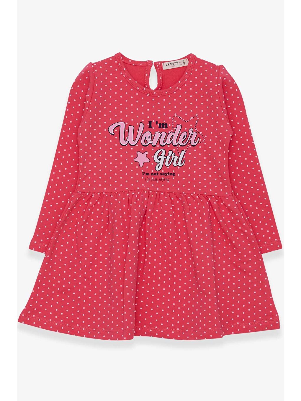 Kız Çocuk Elbise Puantiye Desenli Yazı Baskılı Mercan (3-6 Yaş)