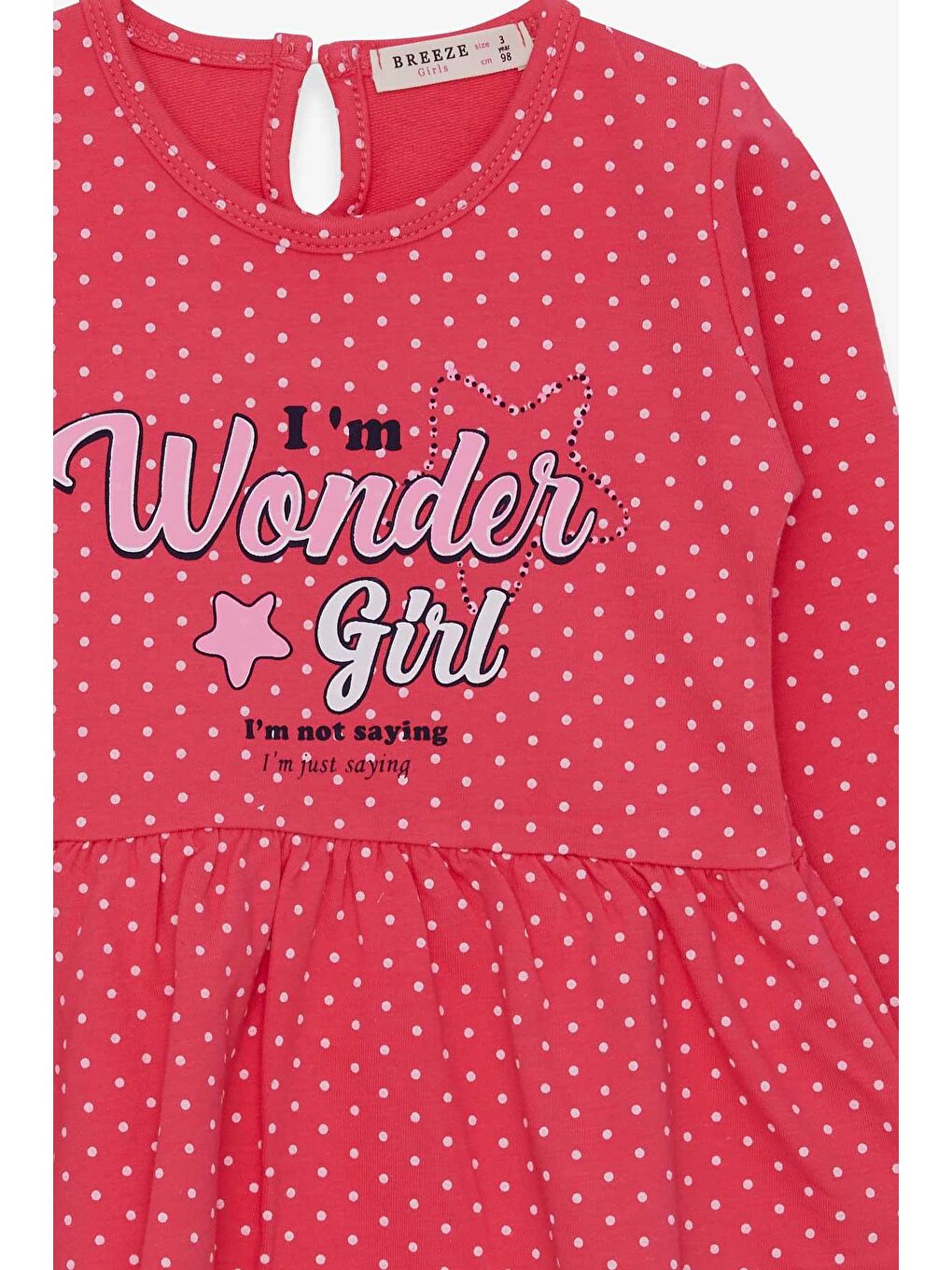 Kız Çocuk Elbise Puantiye Desenli Yazı Baskılı Mercan (3-6 Yaş)-2