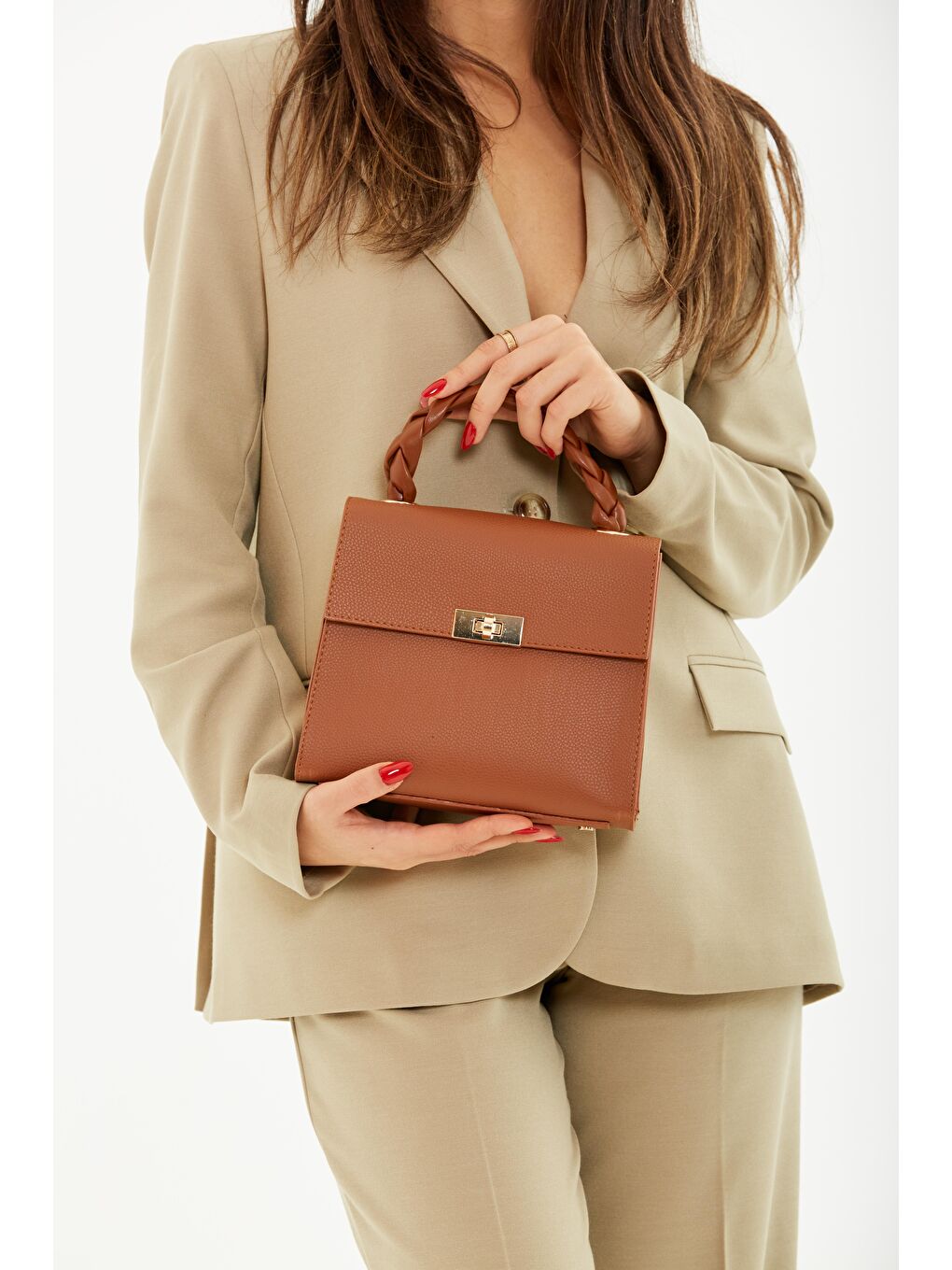 Kahverengi Nena Örgü Saplı Kadın Çanta