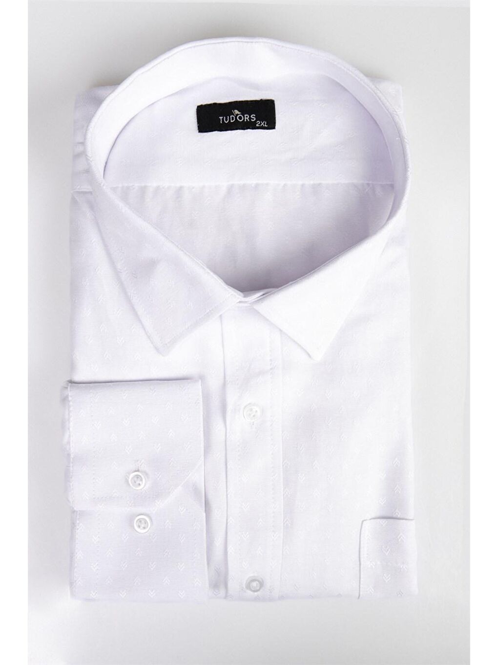 Beyaz Büyük Beden Armürlü Kravatlık Erkek Gömlek-1