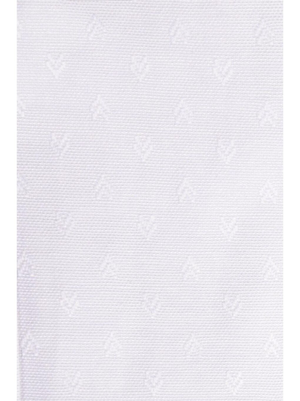 Beyaz Büyük Beden Armürlü Kravatlık Erkek Gömlek-3