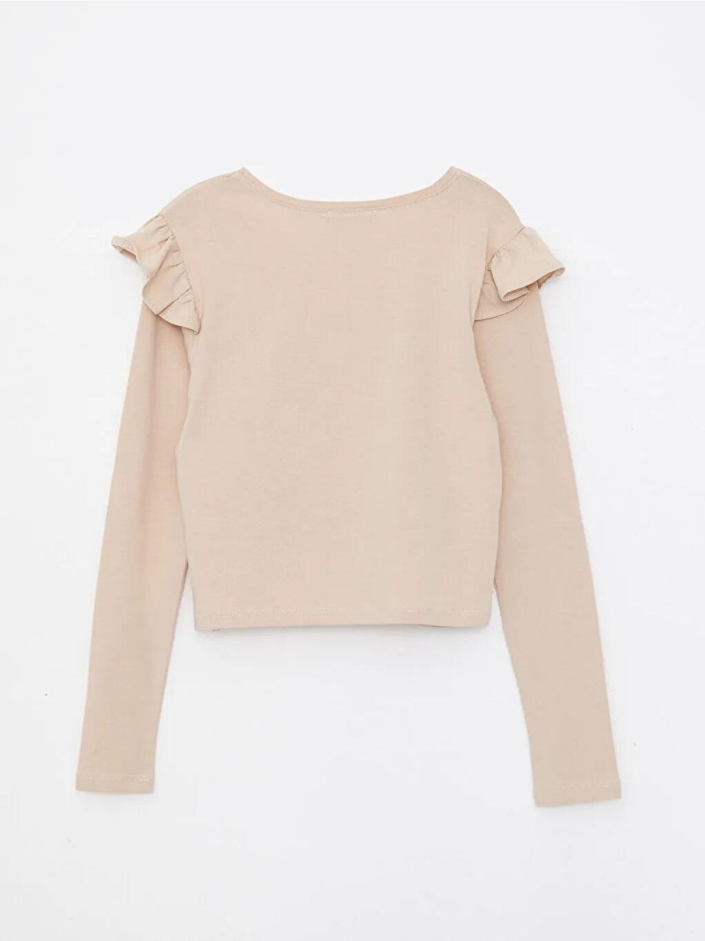 Bej Kız Çocuk Yüz Detaylı Omzu Fırfırlı Uzun Kol Bluz-1