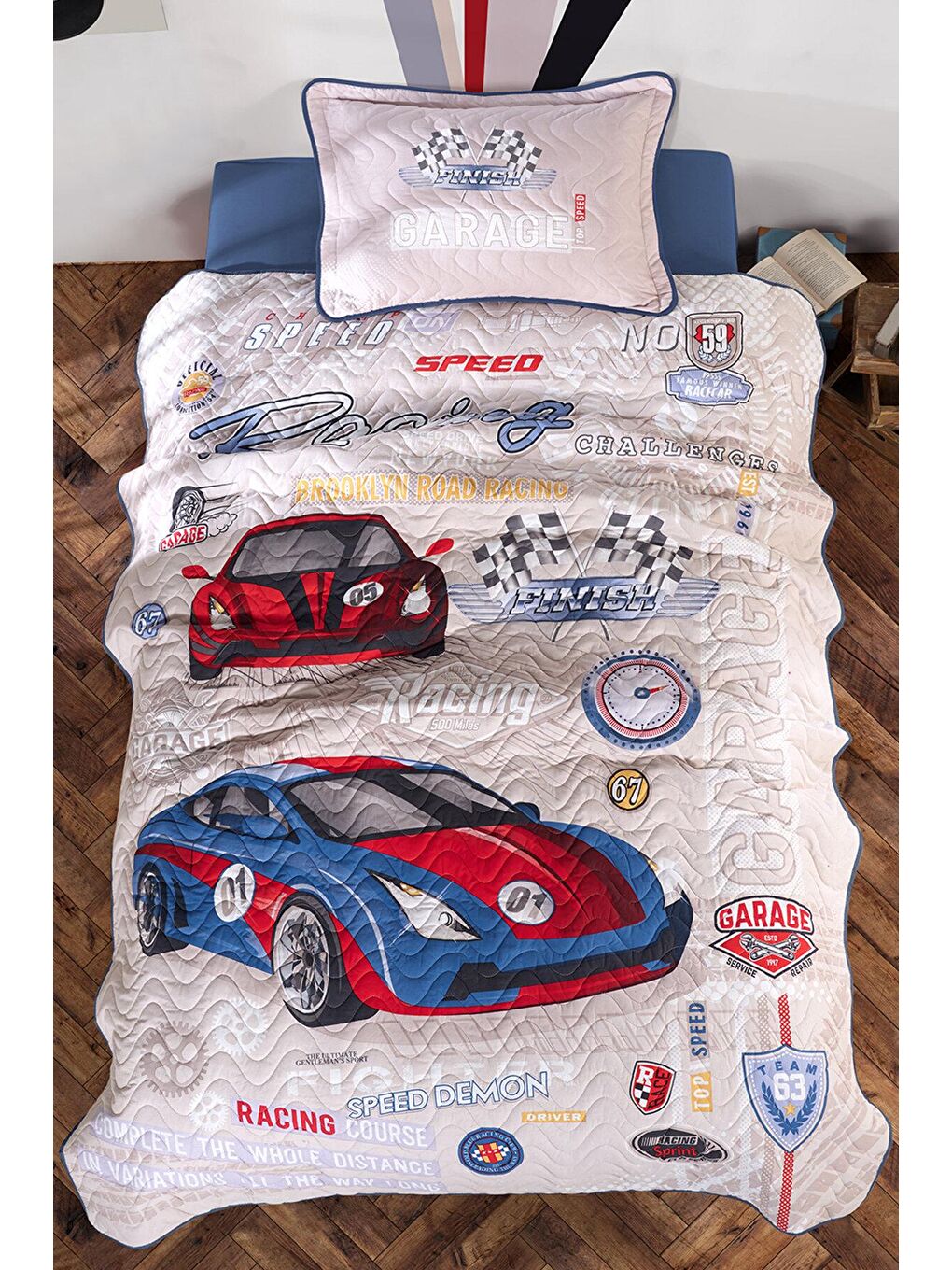 Mavi %100 Pamuk Tek Kişilik Yatak Örtüsü Seti