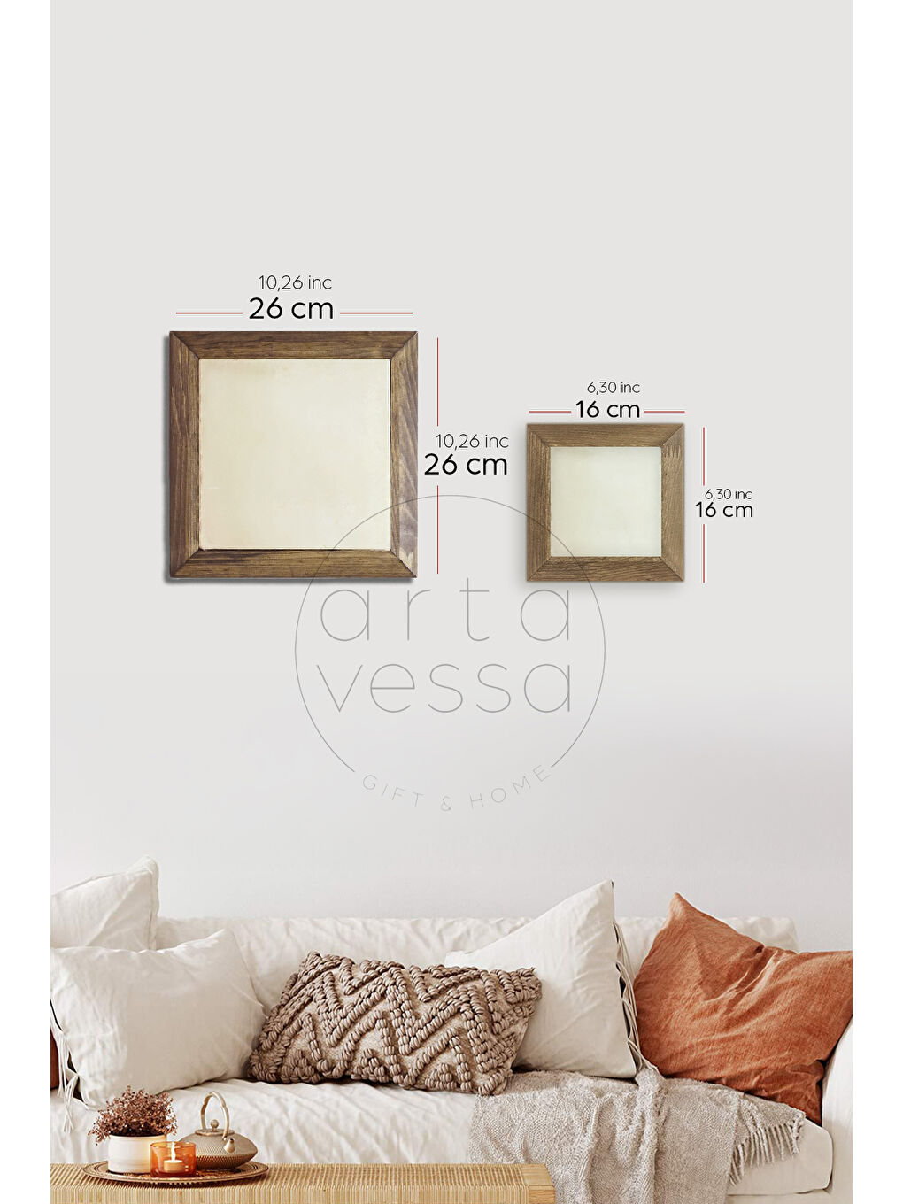 Beyaz Masif Ahşap Çerçeveli Taş Tablo Pano 16 x 16 cm - İslami Model 4 - 26 x 26-3