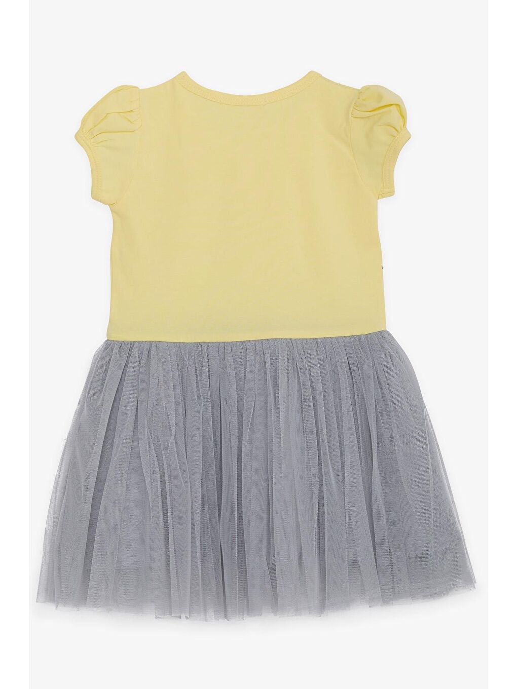 Kız Çocuk Elbise  Baskılı Tüllü Fiyonklu Sarı (3-4 Yaş)-4