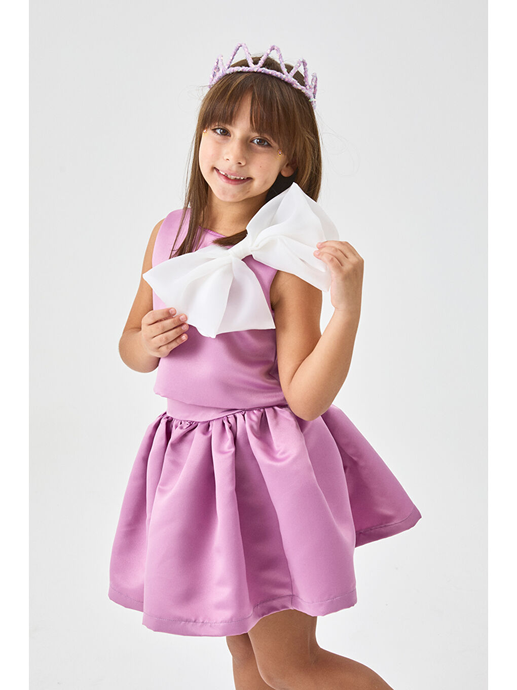 Fuşya Organze Fiyonklu Kız Çocuk İkili Takım - Gale-1