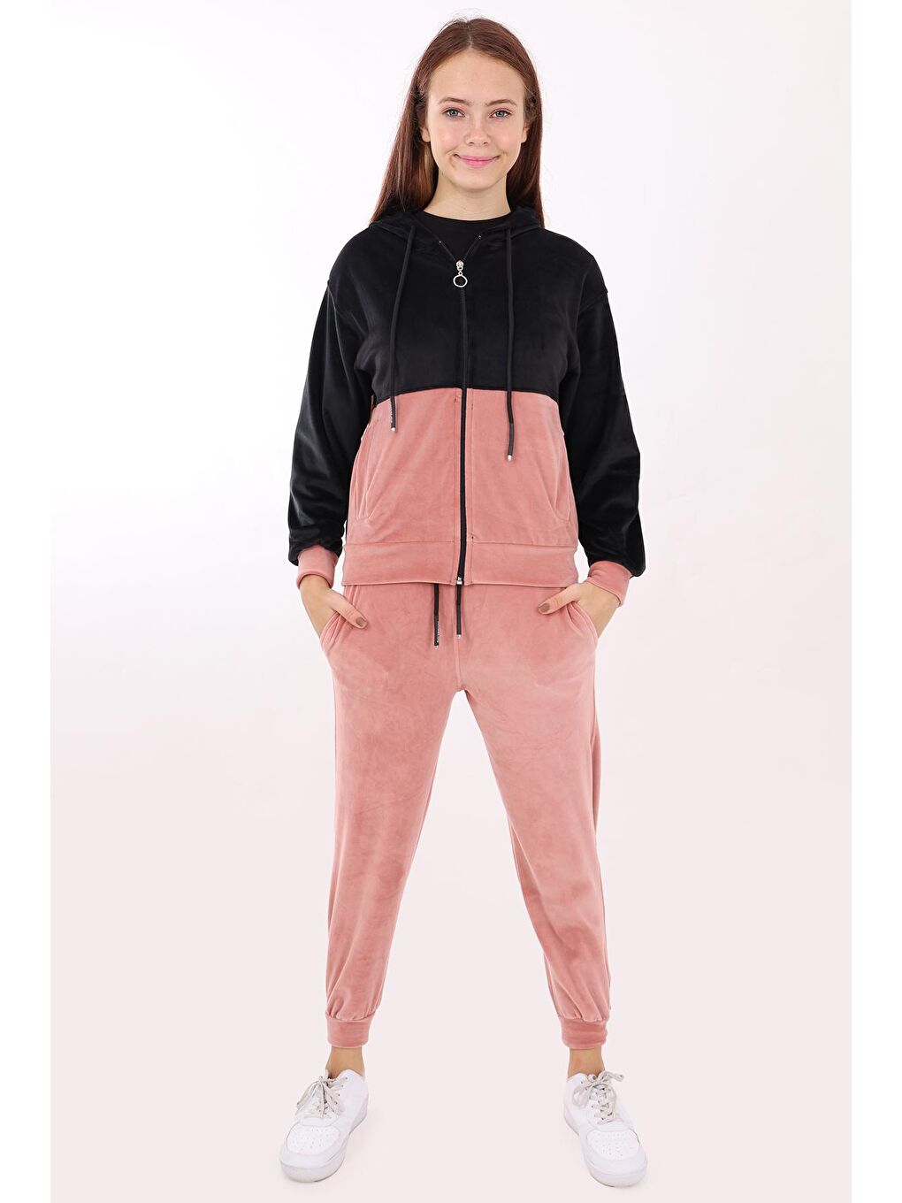 Pembe Kız Çocuk Fransız İpek Kadife Takım 9-14 Yaş Lx175-2