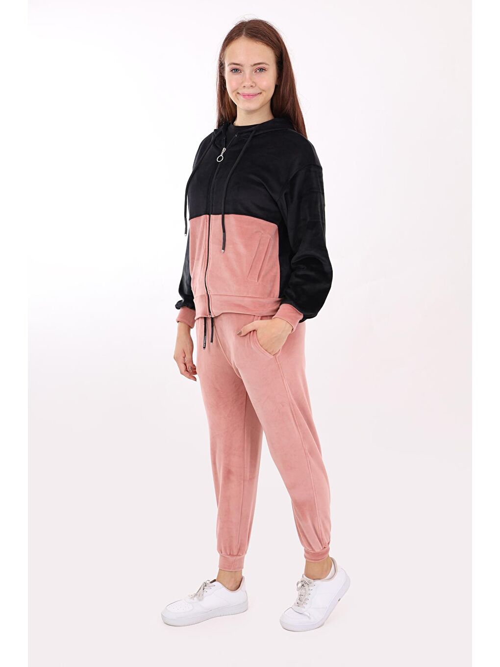 Pembe Kız Çocuk Fransız İpek Kadife Takım 9-14 Yaş Lx175-3