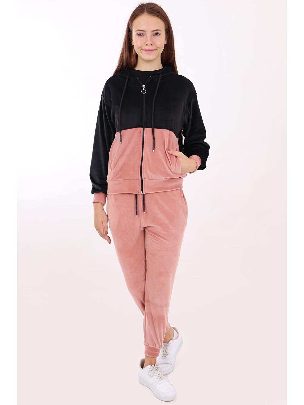 Pembe Kız Çocuk Fransız İpek Kadife Takım 9-14 Yaş Lx175-4