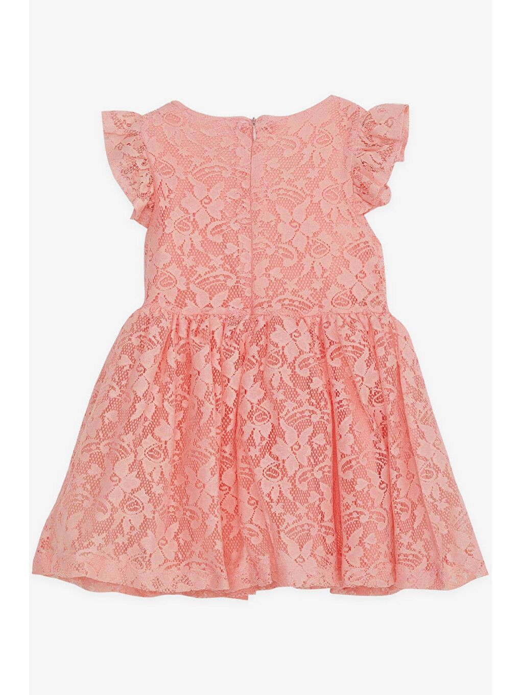 Pembe Kız Çocuk Elbise Fiyonklu Tüllü Güpürlü Somon (3-6 Yaş)-4