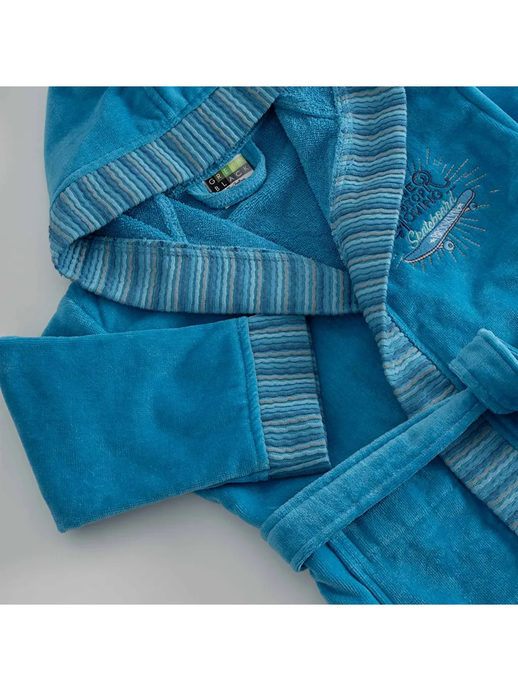 Power Erkek Çocuk Bornoz %100 Pamuk Nakışlı Mavi-2