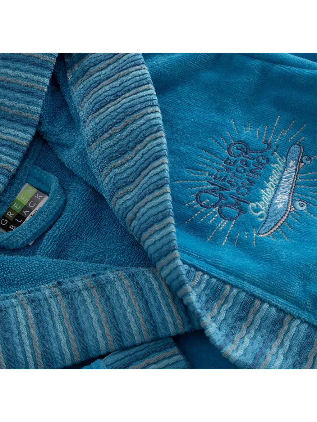 Power Erkek Çocuk Bornoz %100 Pamuk Nakışlı Mavi-3