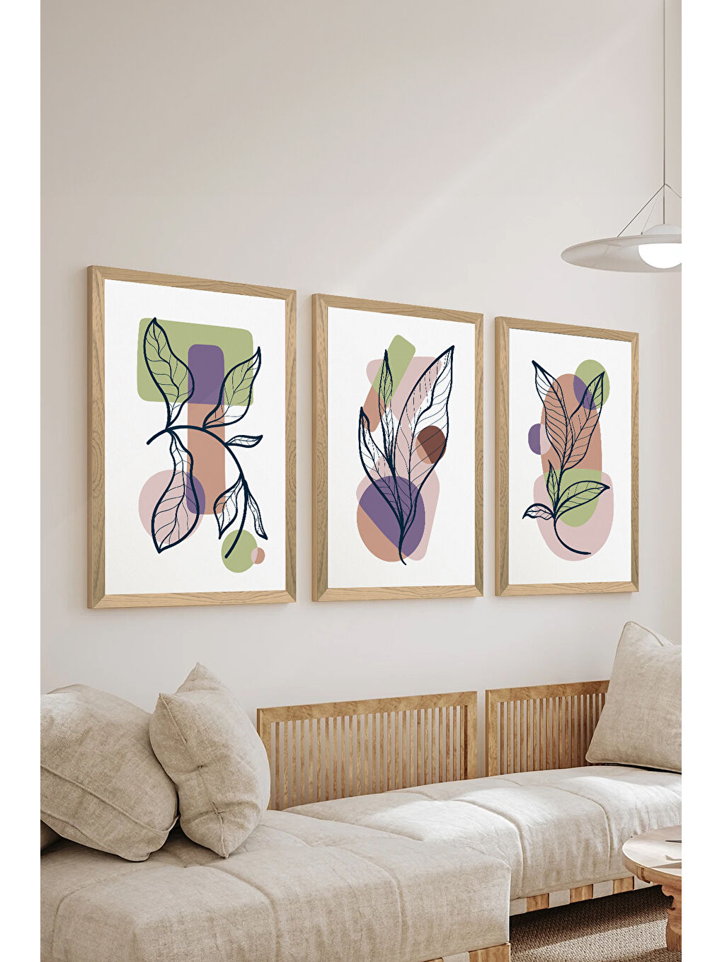 Beyaz 3 Parça Ahşap Çerçeve Görünümlü MDF Poster Tablo Seti - Set 102 - MDF3DSOHOSET102-3348