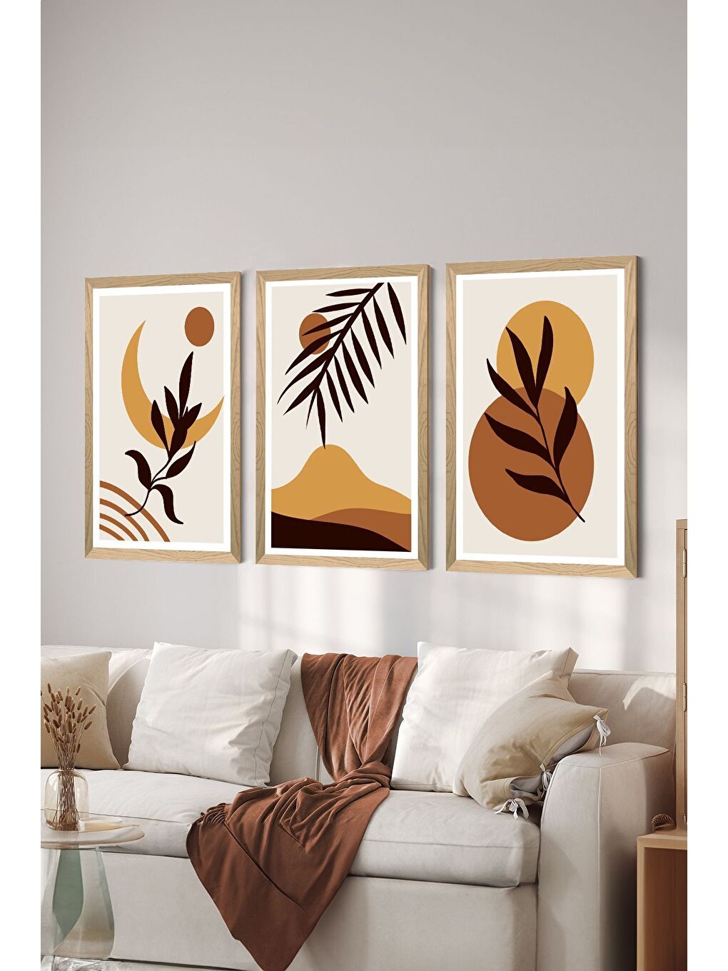 Beyaz 3 Parça Ahşap Çerçeve Görünümlü MDF Poster Tablo Seti - Set 104 - MDF3DSOHOSET104-3348