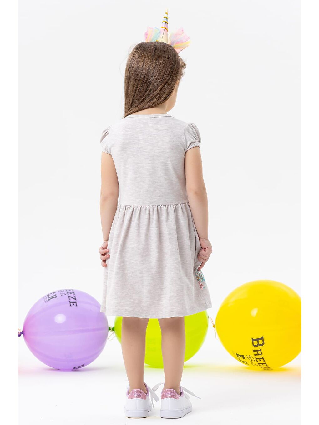 Kız Çocuk Elbise Kız Baskılı Doğa Temalı Bej Melanj (3 Yaş)-1