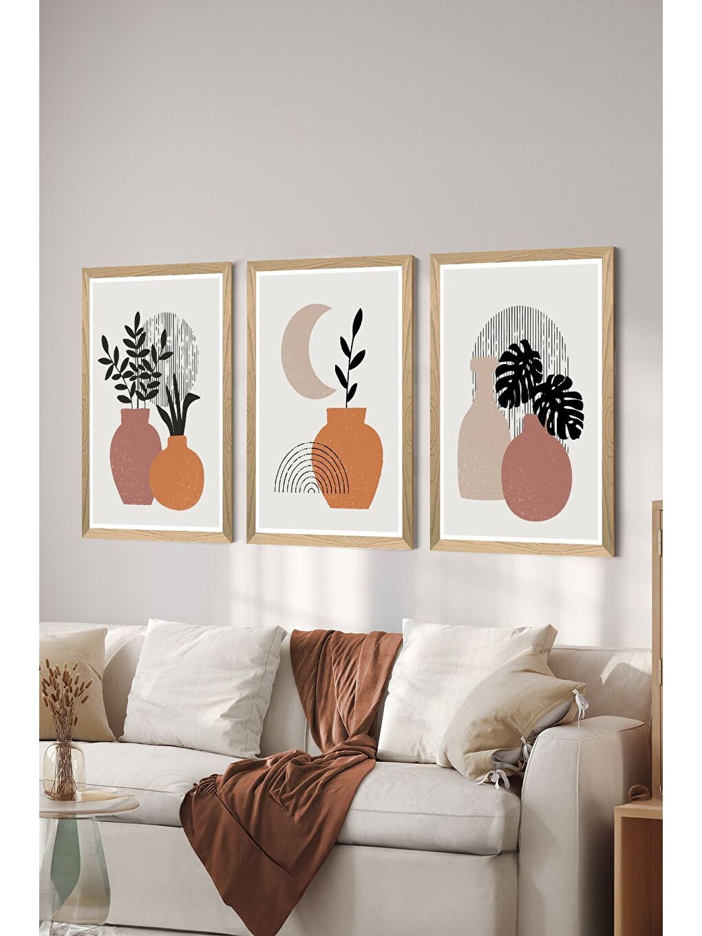 Beyaz 3 Parça Ahşap Çerçeve Görünümlü MDF Poster Tablo Seti - Set 112 - MDF3DSOHOSET112-1520