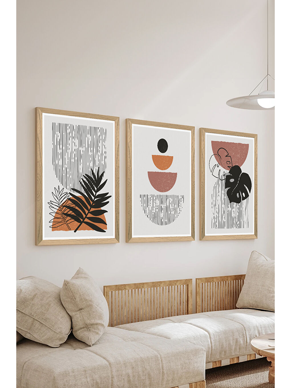 Beyaz 3 Parça Ahşap Çerçeve Görünümlü MDF Poster Tablo Seti - Set 114 - MDF3DSOHOSET114-3348