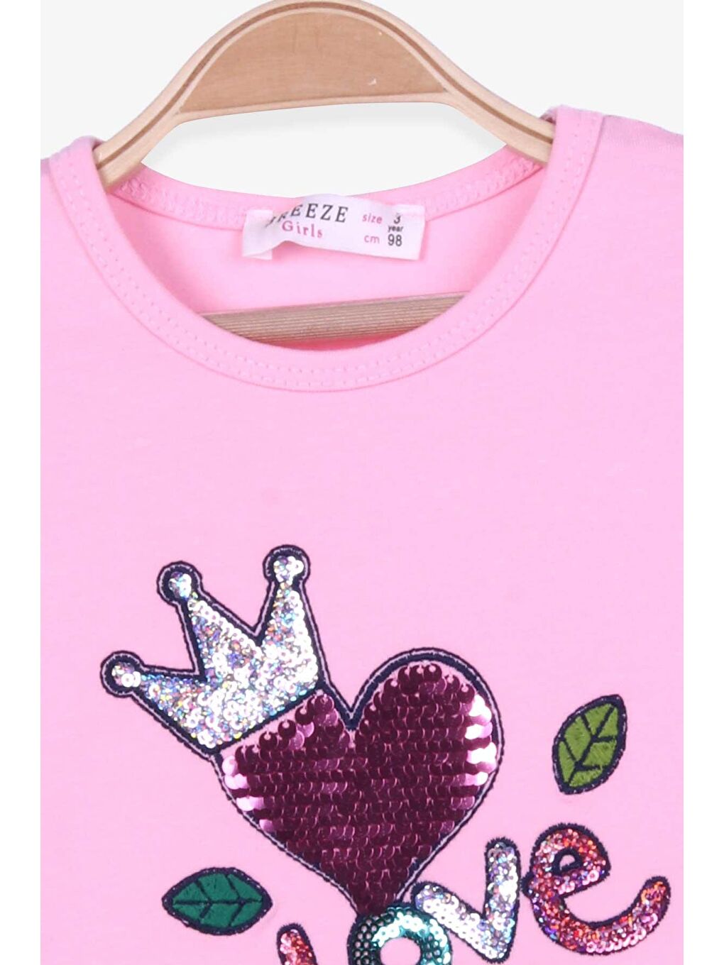 Pembe Kız Çocuk Elbise Nakışlı Pullu Pudra (3-4 Yaş)-1