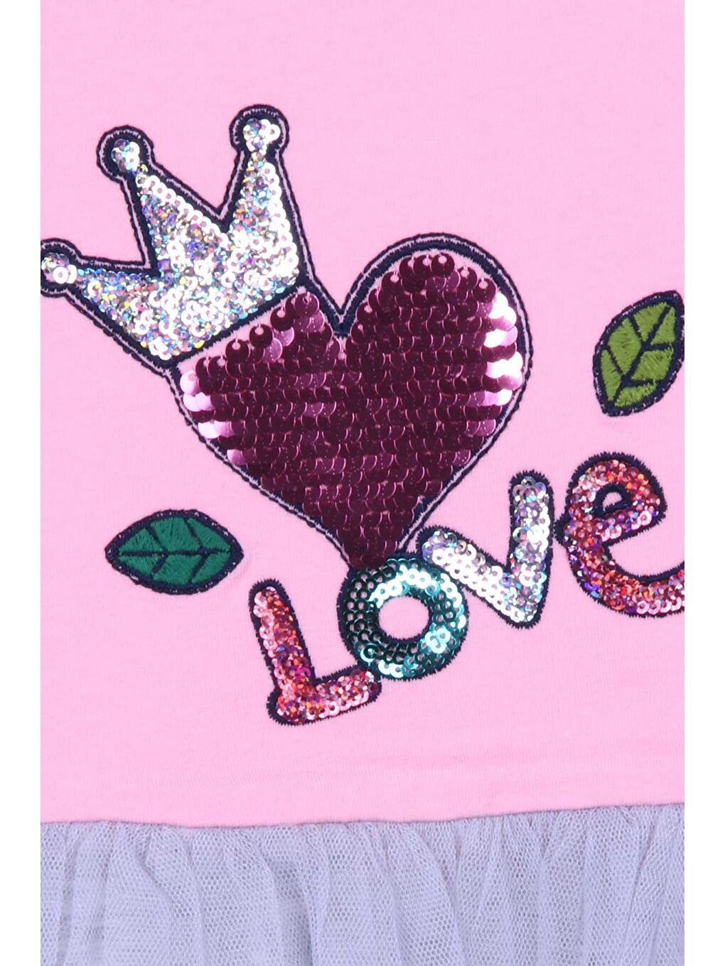 Pembe Kız Çocuk Elbise Nakışlı Pullu Pudra (3-4 Yaş)-3