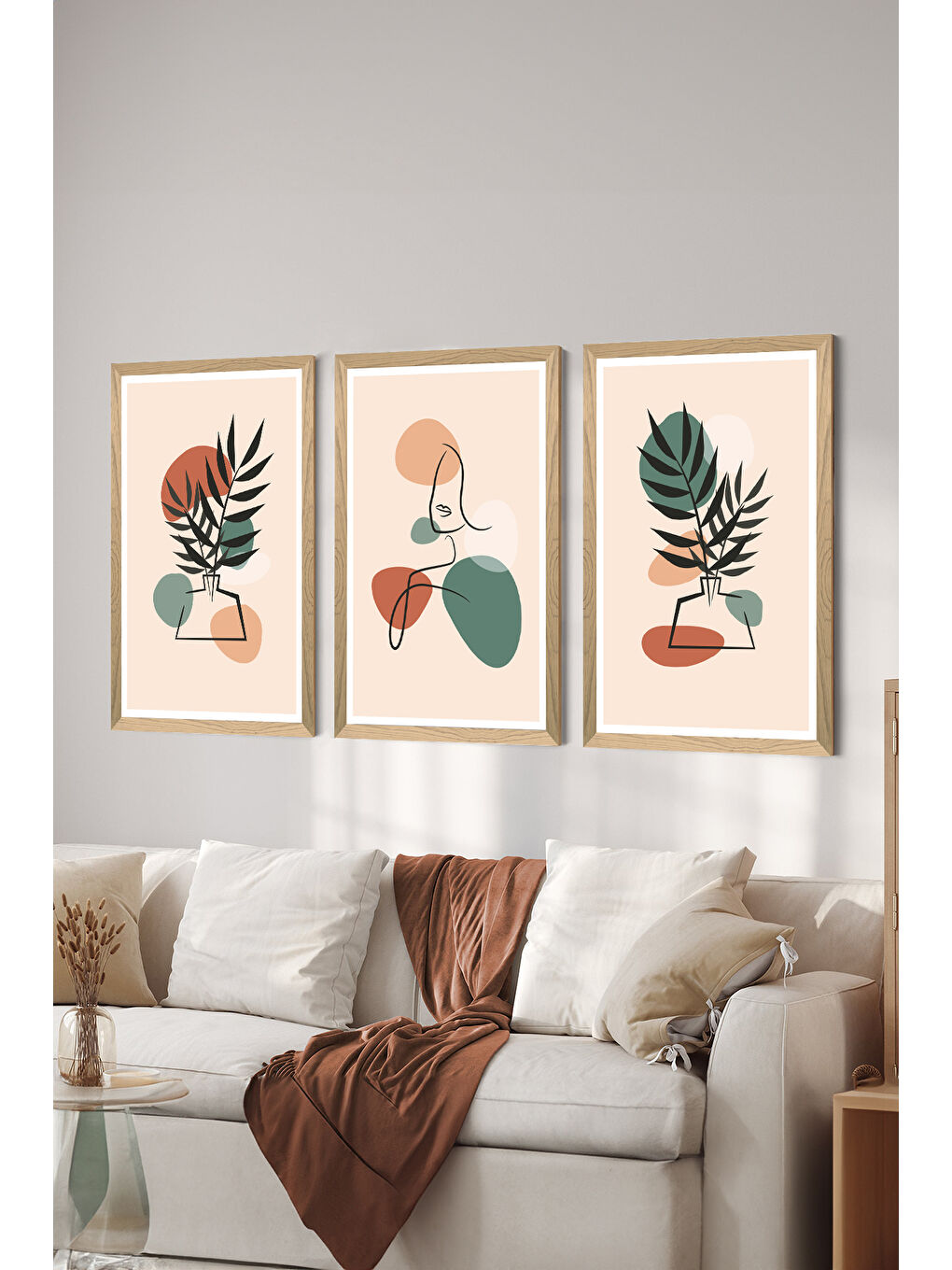 Beyaz 3 Parça Ahşap Çerçeve Görünümlü MDF Poster Tablo Seti - Set 123 - MDF3DSOHOSET123-1520