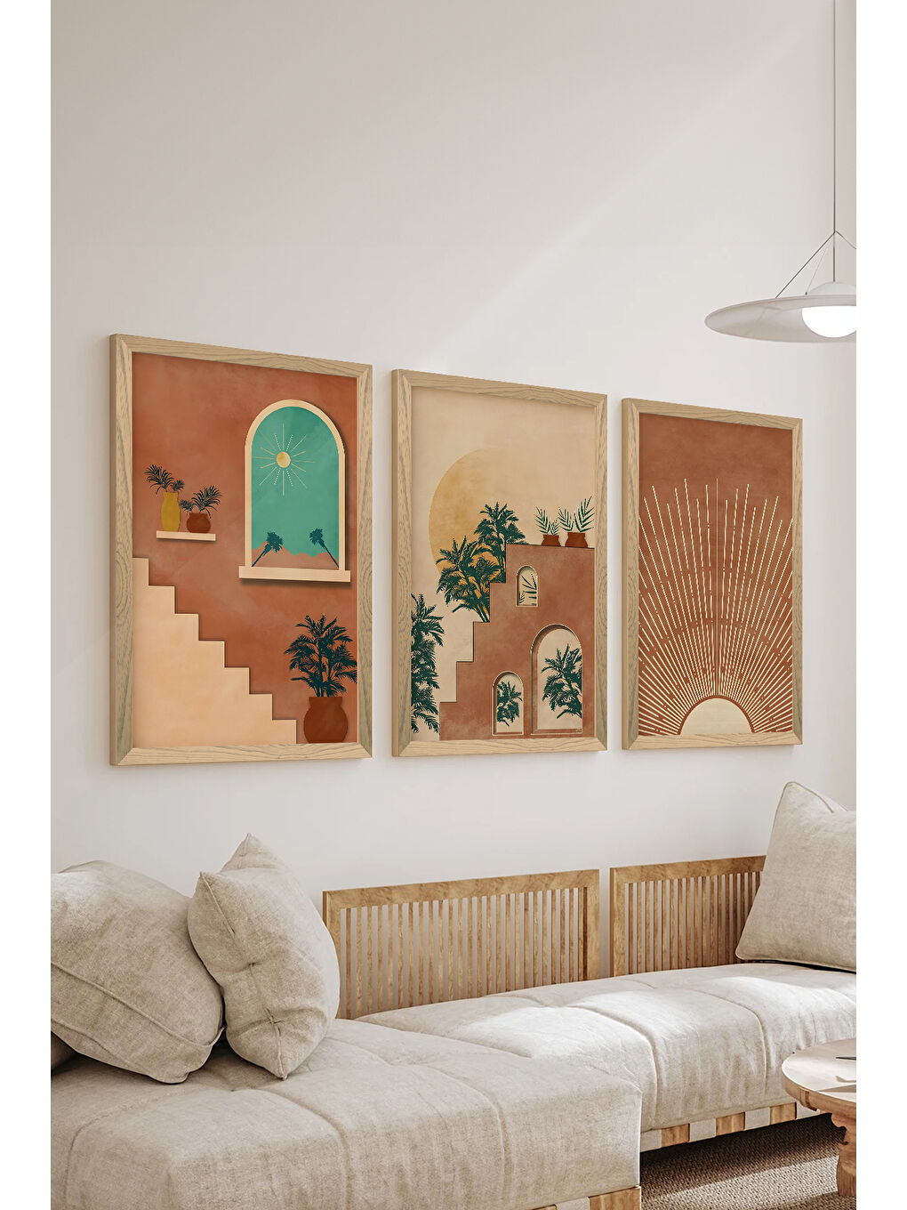 Beyaz 3 Parça Ahşap Çerçeve Görünümlü MDF Poster Tablo Seti - Set 27 - MDF3DSOHOSET27-1520