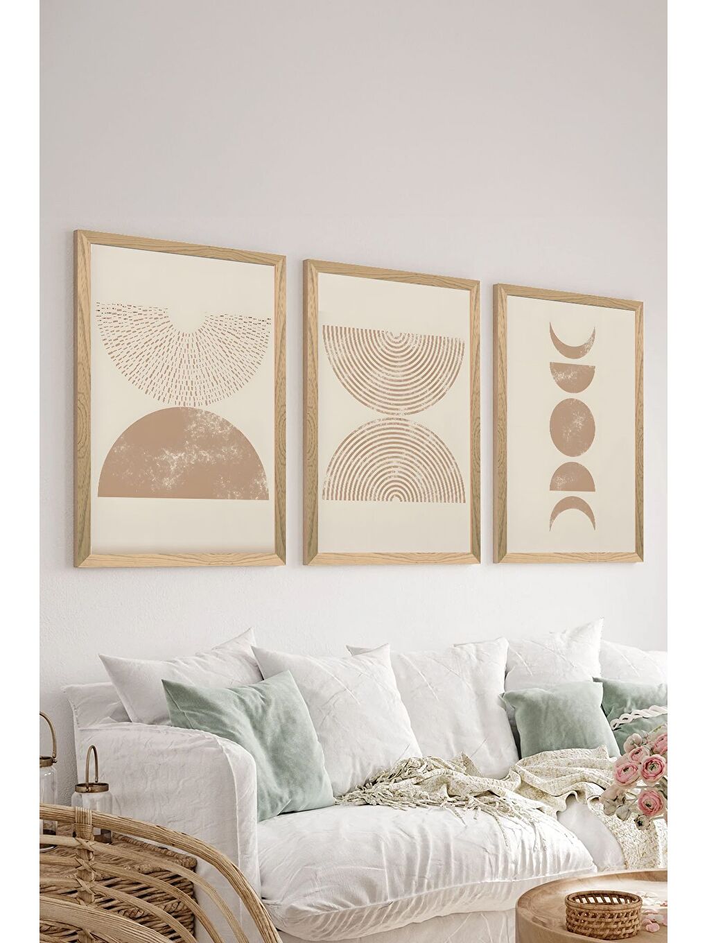 Beyaz 3 Parça Ahşap Çerçeve Görünümlü MDF Poster Tablo Seti - Set 28 - MDF3DSOHOSET28-1520