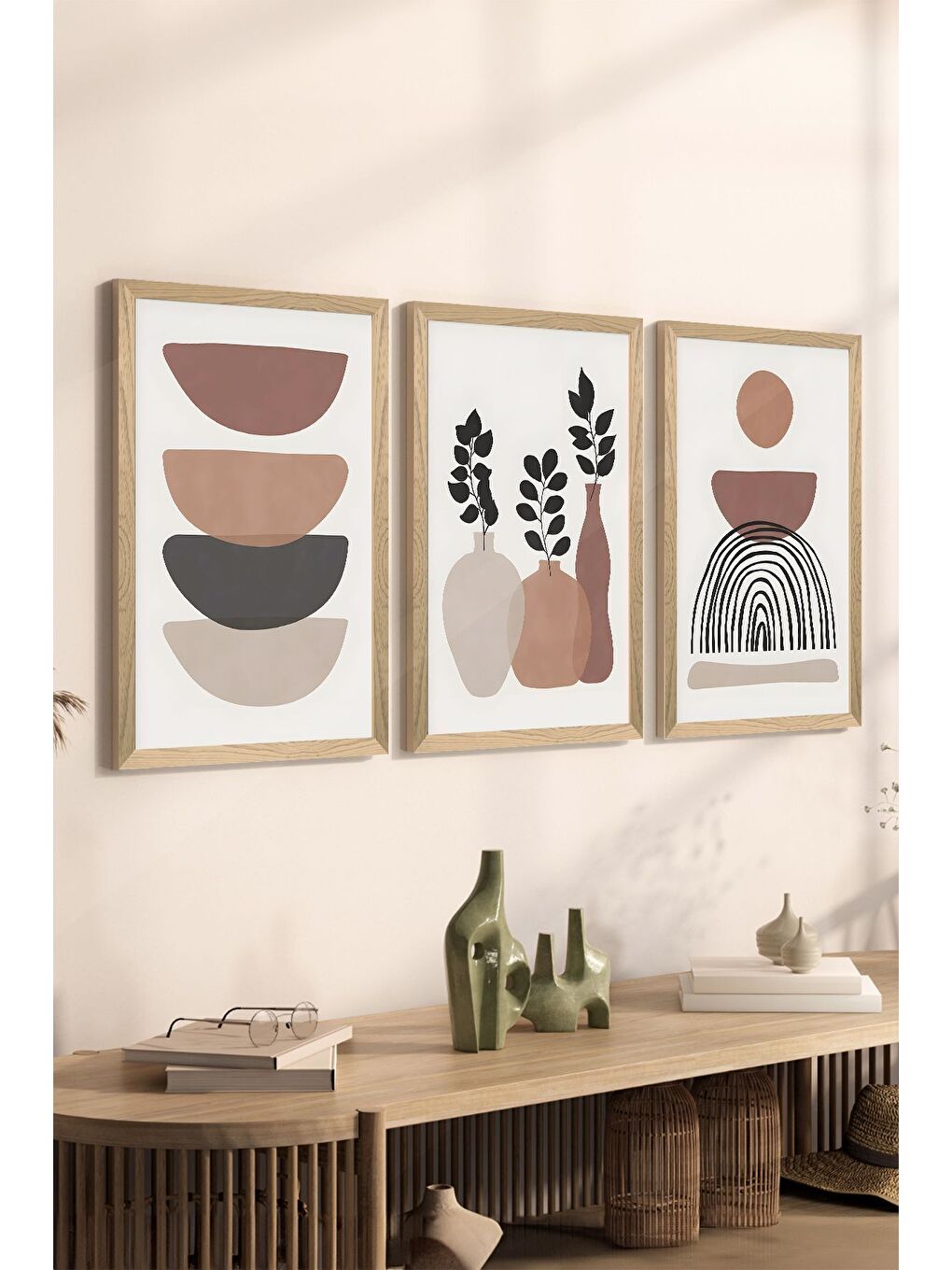 Beyaz 3 Parça Ahşap Çerçeve Görünümlü MDF Poster Tablo Seti - Set 30 - MDF3DSOHOSET30-2030