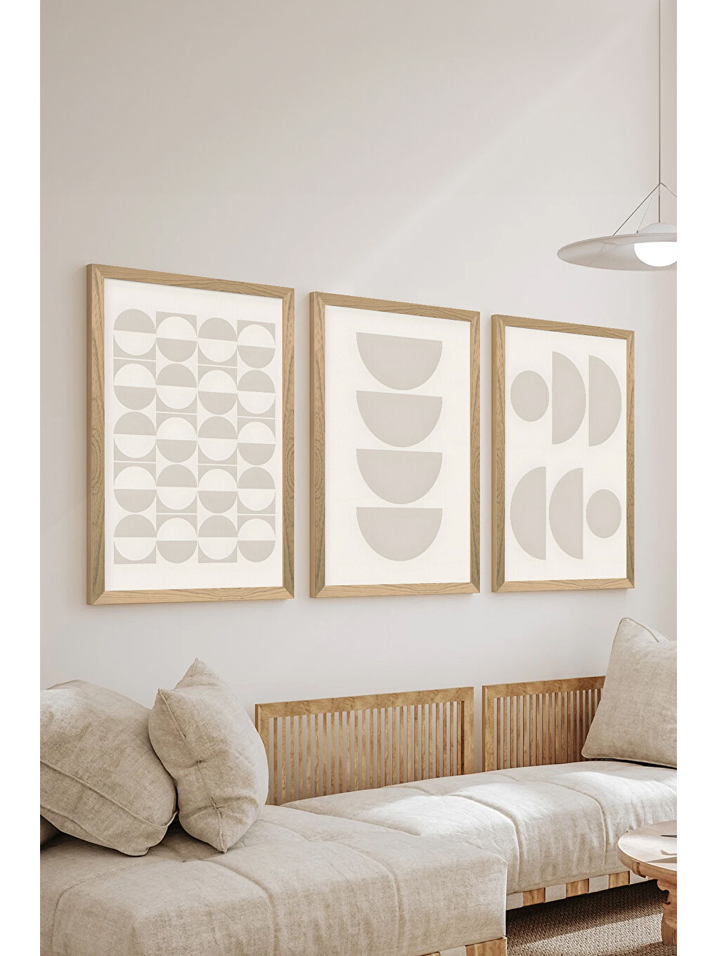 Beyaz 3 Parça Ahşap Çerçeve Görünümlü MDF Poster Tablo Seti - Set 31 - MDF3DSOHOSET31-3348