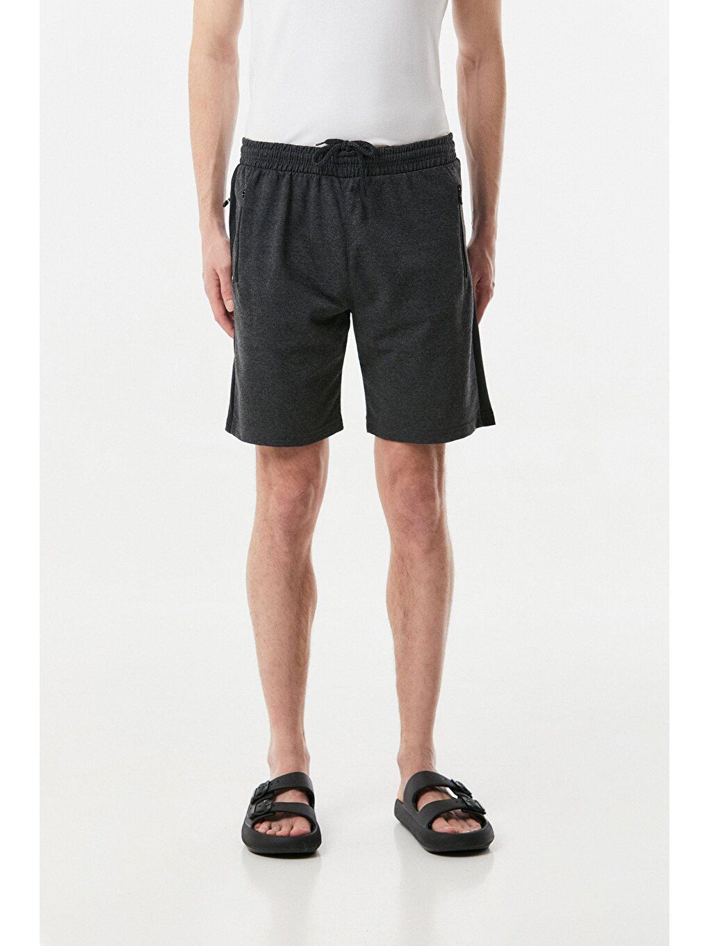 Antrasit Baskılı Cepleri Fermuarlı Şort-4