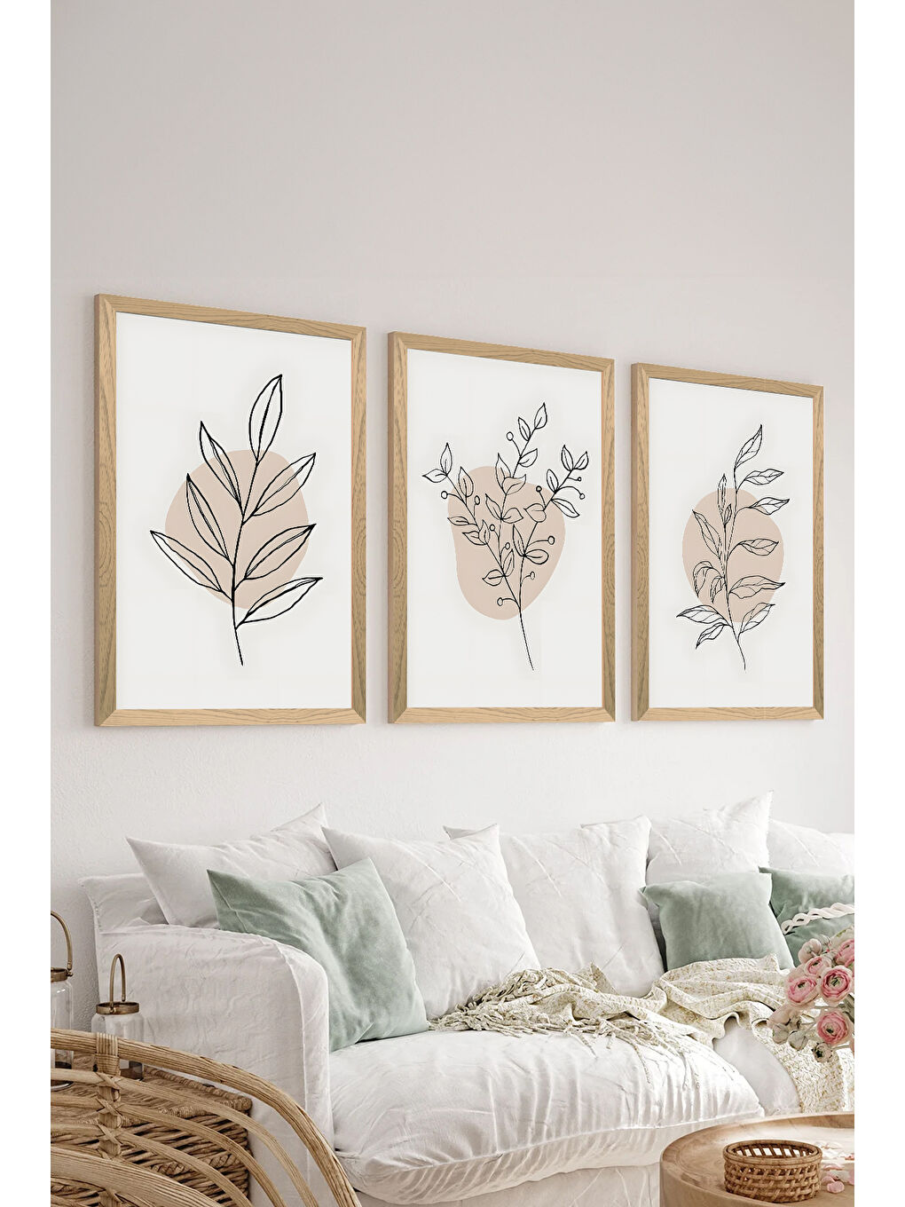 Beyaz 3 Parça Ahşap Çerçeve Görünümlü MDF Poster Tablo Seti - Set 32 - MDF3DSOHOSET32-3348