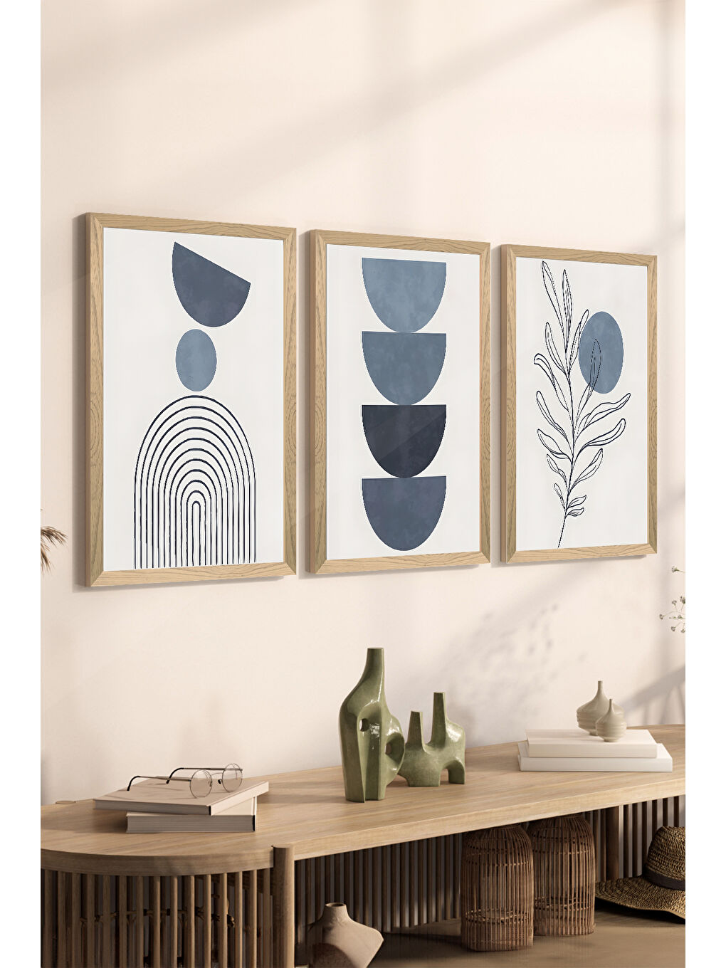 Beyaz 3 Parça Ahşap Çerçeve Görünümlü MDF Poster Tablo Seti - Set 42 - MDF3DSOHOSET42-3348