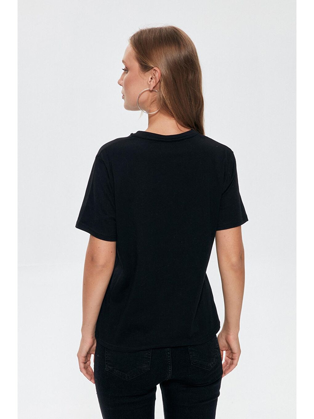 Baskı Detaylı Kısa Kol Tişört Siyah-4