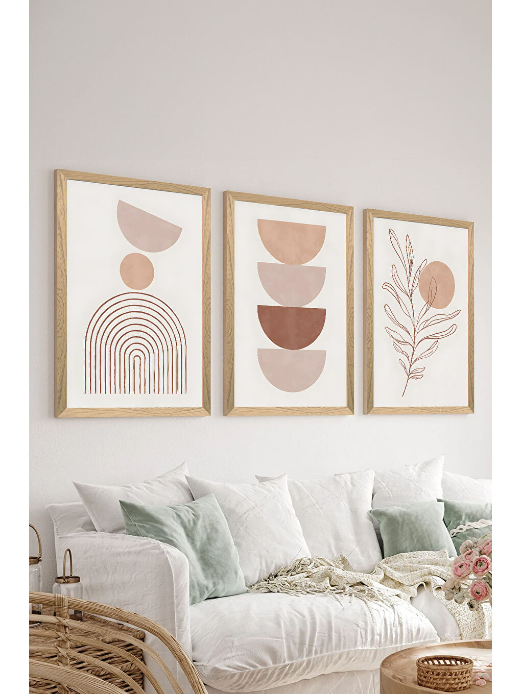 Beyaz 3 Parça Ahşap Çerçeve Görünümlü MDF Poster Tablo Seti - Set 44 - MDF3DSOHOSET44-2030