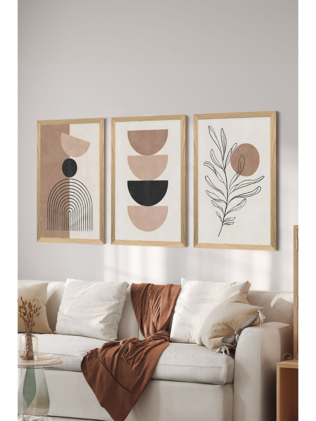 Beyaz 3 Parça Ahşap Çerçeve Görünümlü MDF Poster Tablo Seti - Set 49 - MDF3DSOHOSET49-2030