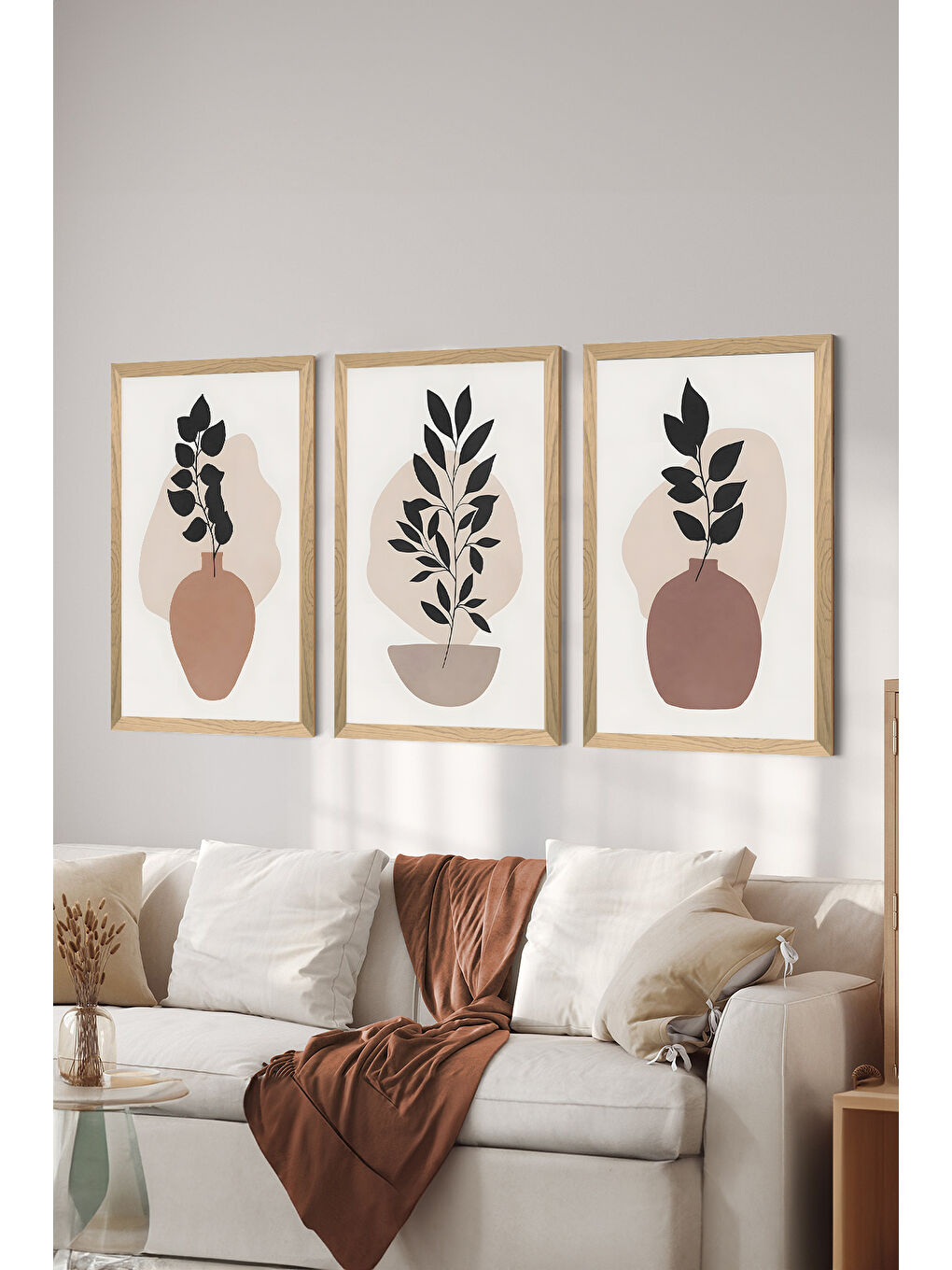 Beyaz 3 Parça Ahşap Çerçeve Görünümlü MDF Poster Tablo Seti - Set 53 - MDF3DSOHOSET53-1520