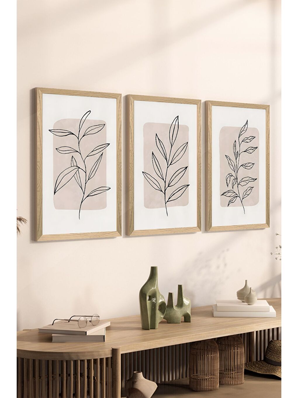 Beyaz 3 Parça Ahşap Çerçeve Görünümlü MDF Poster Tablo Seti - Set 54 - MDF3DSOHOSET54-3348