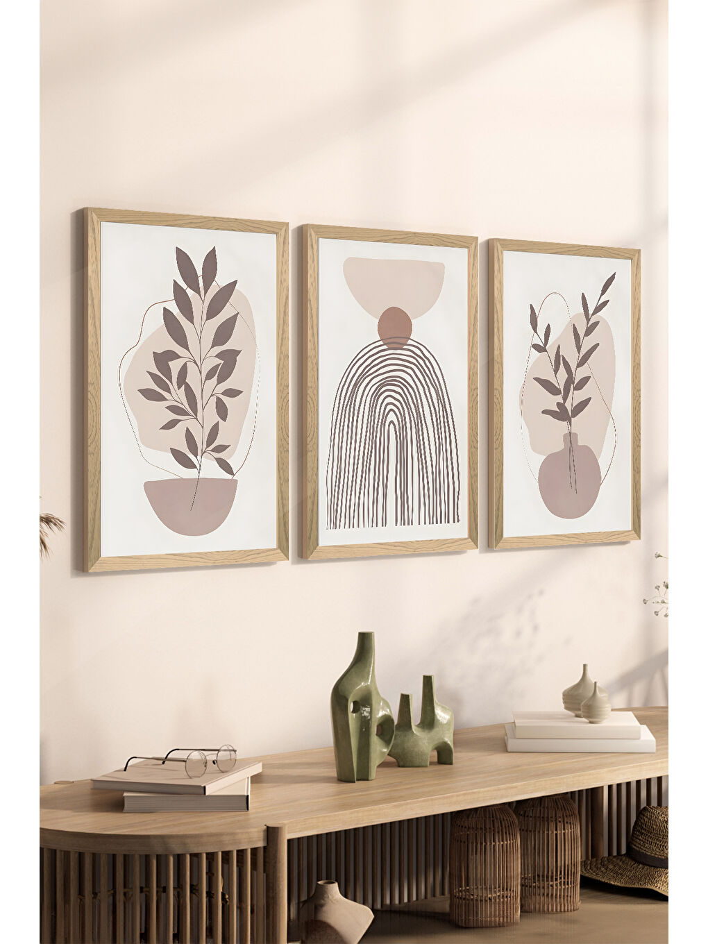 Beyaz 3 Parça Ahşap Çerçeve Görünümlü MDF Poster Tablo Seti - Set 58 - MDF3DSOHOSET58-3348