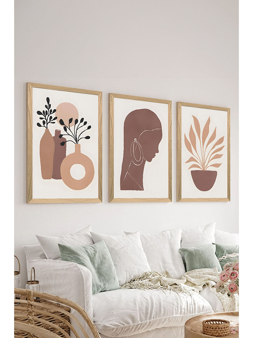 Beyaz 3 Parça Ahşap Çerçeve Görünümlü MDF Poster Tablo Seti - Set 64 - MDF3DSOHOSET64-1520