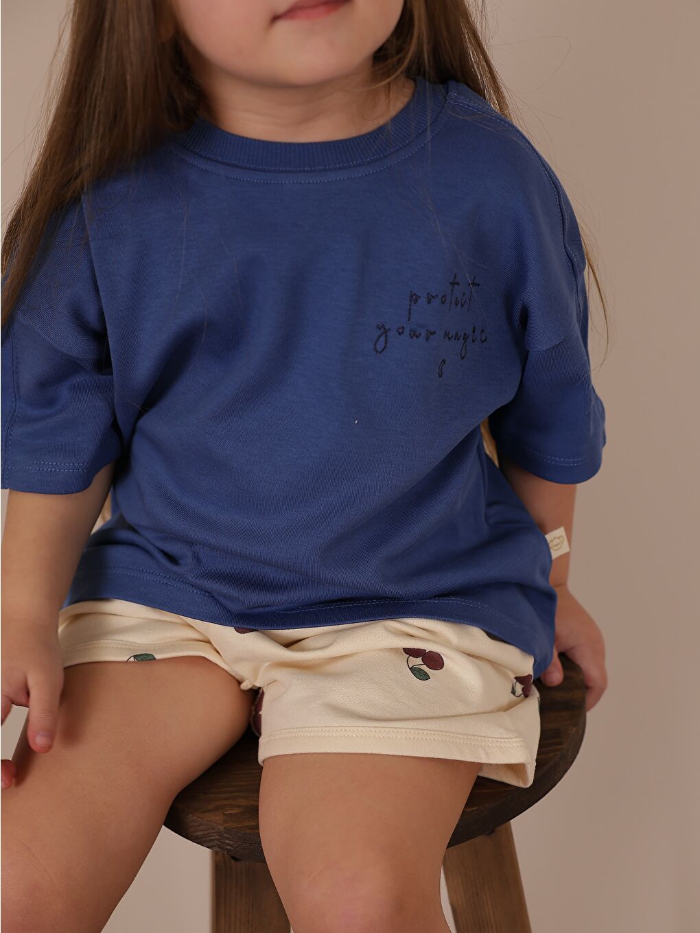 İndigo Nakışlı Oversize T-Shirt-2