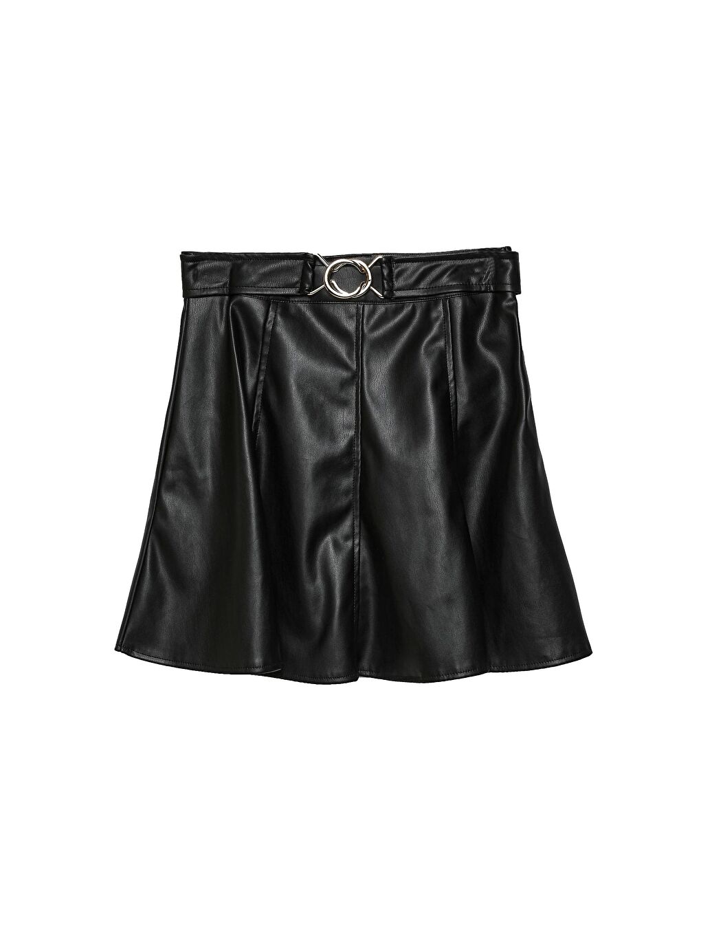 Kemer Detaylı Deri Mini Etek Siyah-1