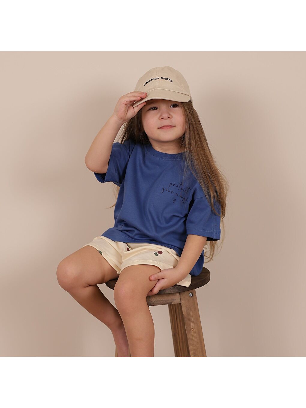 İndigo Nakışlı Oversize T-Shirt-4