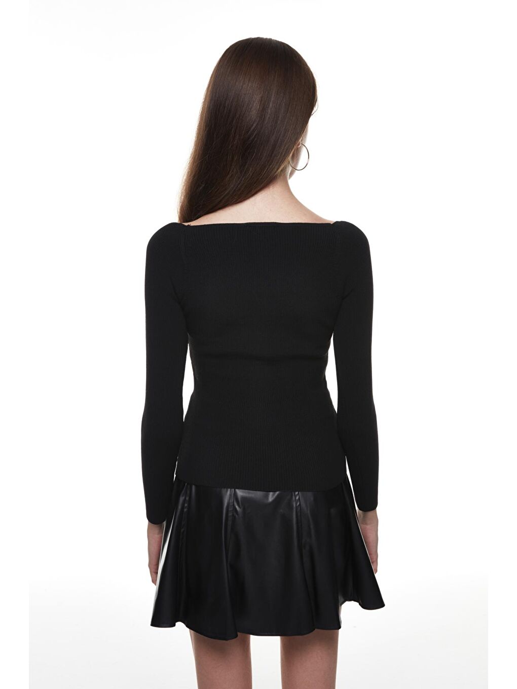 Kemer Detaylı Deri Mini Etek Siyah-4