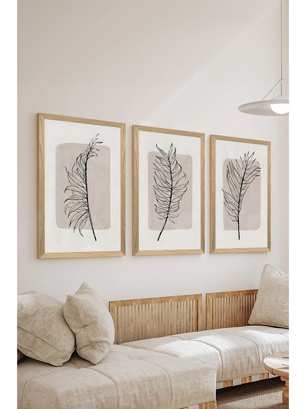 Beyaz 3 Parça Ahşap Çerçeve Görünümlü MDF Poster Tablo Seti - Set 75 - MDF3DSOHOSET75-2030