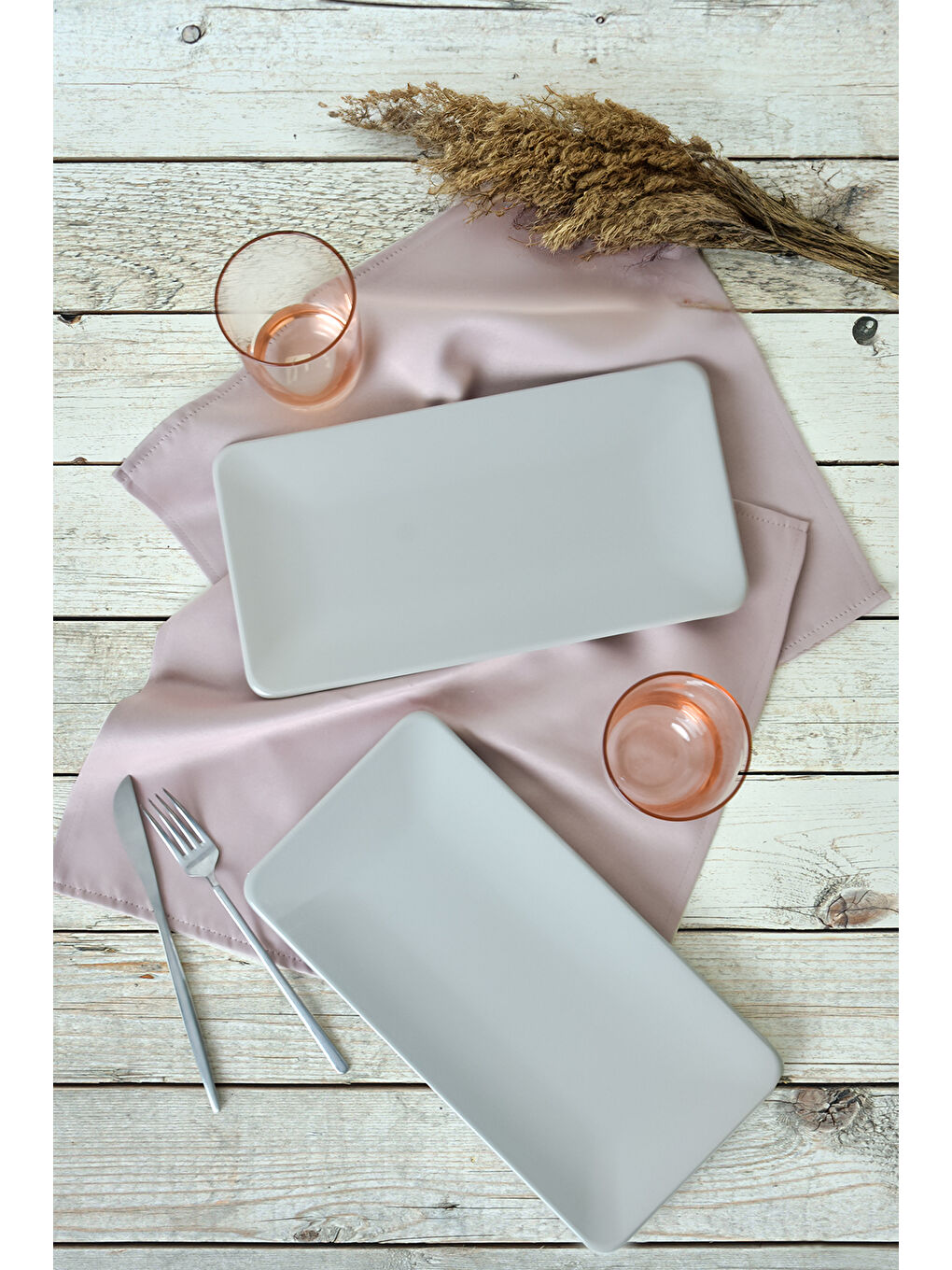 Mat Gri Siera Kayık Tabak 33x17 Cm 2 Adet-1