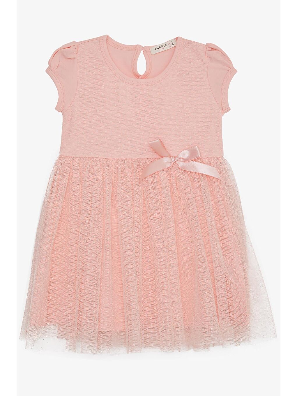 Pembe Kız Çocuk Elbise Fiyonklu Tüllü Somon (3-8 Yaş)