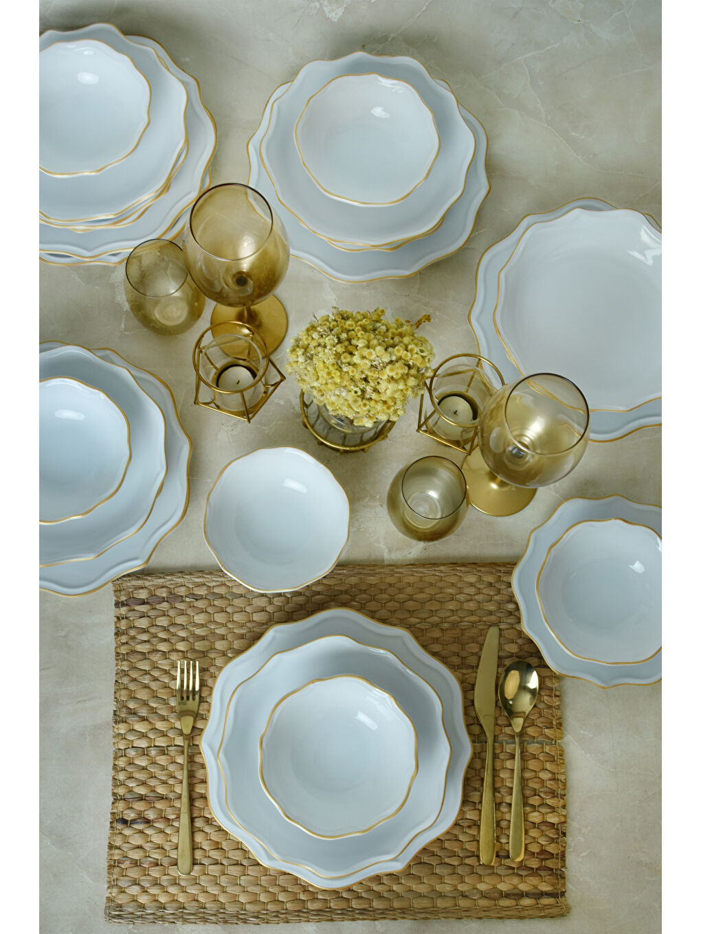 Beyaz Gold File Romeo Yemek Takımı 24 Parça 6 Kişilik-1