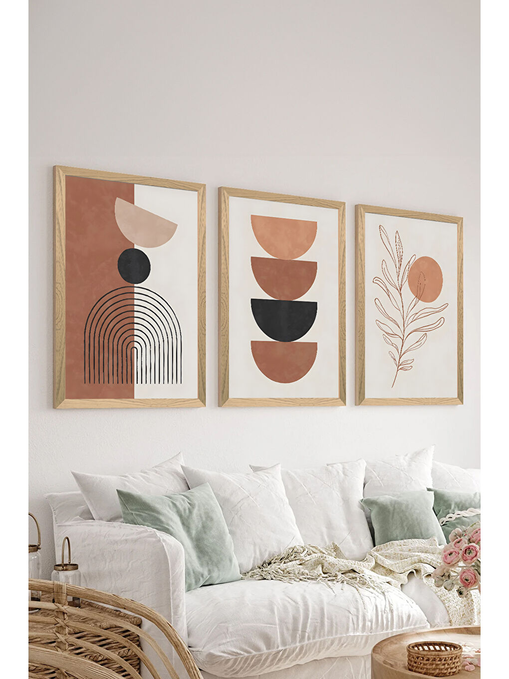 Beyaz 3 Parça Ahşap Çerçeve Görünümlü MDF Poster Tablo Seti - Set 84 - MDF3DSOHOSET84-1520